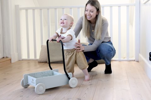Beżowy drewniany chodzik pchacz, do nauki chodzenia, dla dzieci, zabawka Micki MICKI