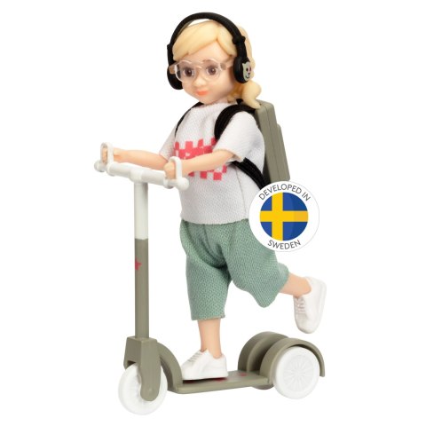 Lalka dziewczynka na hulajnodze zestaw, nastolatka, domek dla lalek, Lundby MICKI