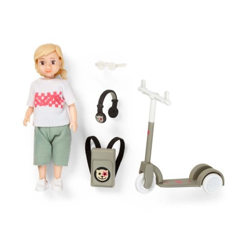 Lalka dziewczynka na hulajnodze zestaw, nastolatka, domek dla lalek, Lundby MICKI