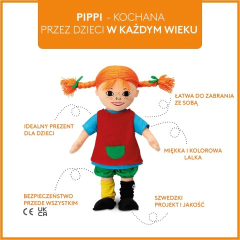 Miękka lalka Pippi Langstrumpf 30 cm, przytulanka, zabawka dla dzieci MICKI