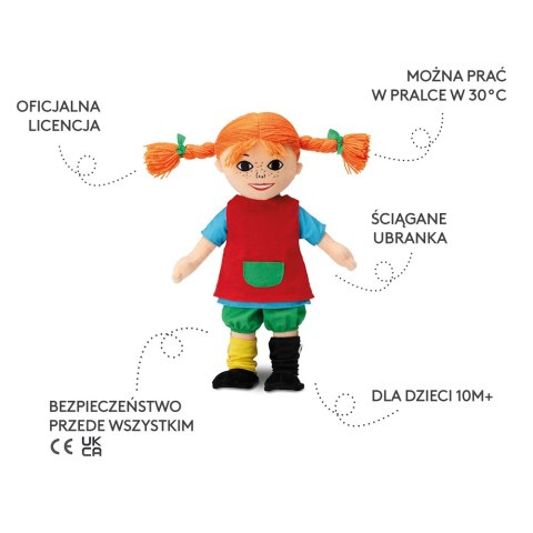 Miękka lalka Pippi Langstrumpf 40 cm, przytulanka, zabawka dla dzieci MICKI
