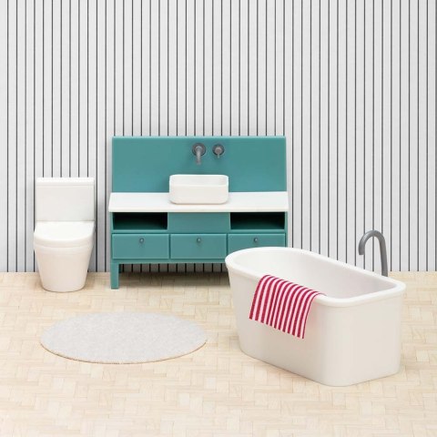 Zestaw mebli do łazienki do domku dla lalek basic, meble łazienkowe, Lundby MICKI