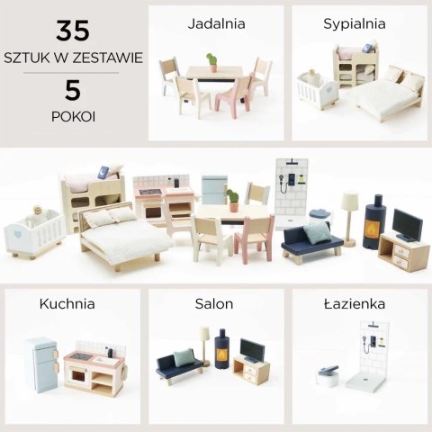 Drewniane mebelki do domku dla lalek duży zestaw, zabawka dzieci Le Toy Van Le Toy Van