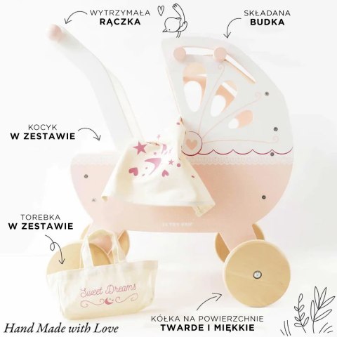 Drewniany wózek dla lalek Sweetdreams, zabawa dzieci z lalkami, Le Toy Van Le Toy Van