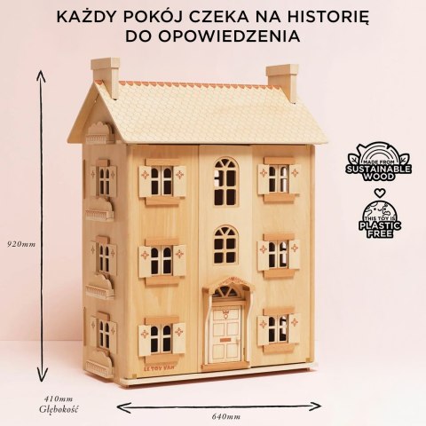 Naturalny drewniany domek dla lalek, zabawka dla dzieci, lalki, Le Toy Van Le Toy Van
