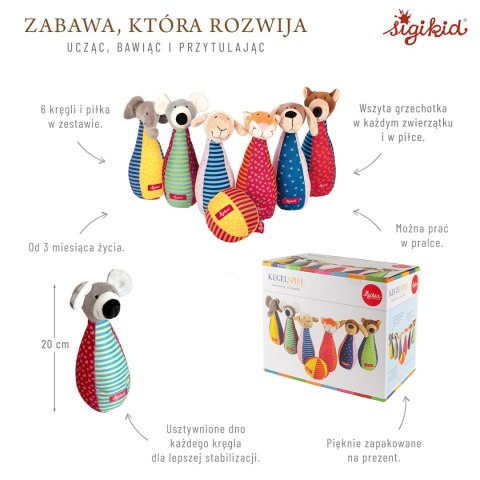 Zestaw miękkie kręgle dla dzieci zabawka rozwojowa patchwork gra sigikid Sigikid