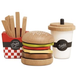 Drewniany zestaw 3w1 hamburger frytki napój, zabawka dla dzieci, Le Toy Van Le Toy Van