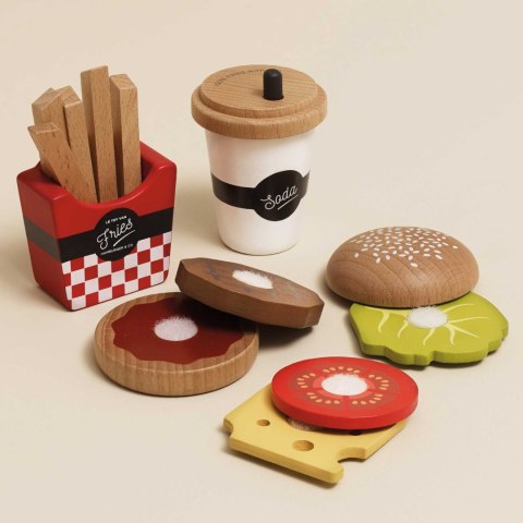 Drewniany zestaw 3w1 hamburger frytki napój, zabawka dla dzieci, Le Toy Van Le Toy Van