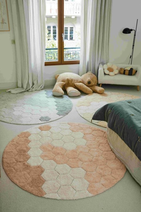 Dywan bawełnainy okrągły Ø 140 , Round Honeycomb Blue Sage, Plaster Miodu, Planet Bee, Lorena Canals