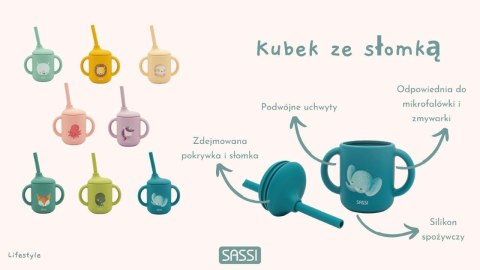 Kubek silikonowy z rurką dla dzieci Miś SASSI
